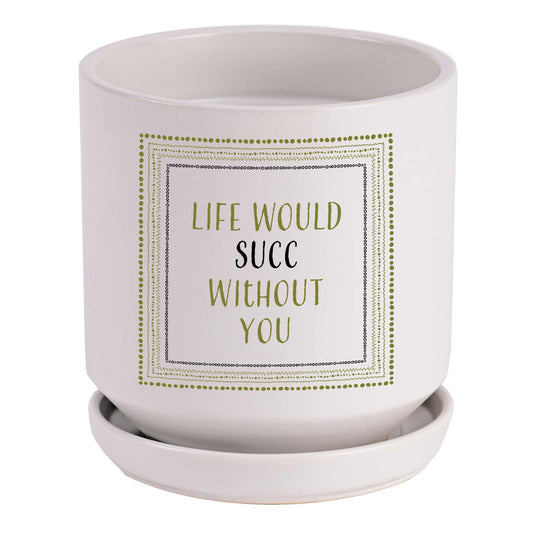 Dicksons Magnolia Garden 5.5-Inch Life Would SUCC Without You Funny Ceramic Planter with Drainage Hole and Saucer – Punny Sage Green Indoor Flower Pot – Witty Decorative Succulent Pot