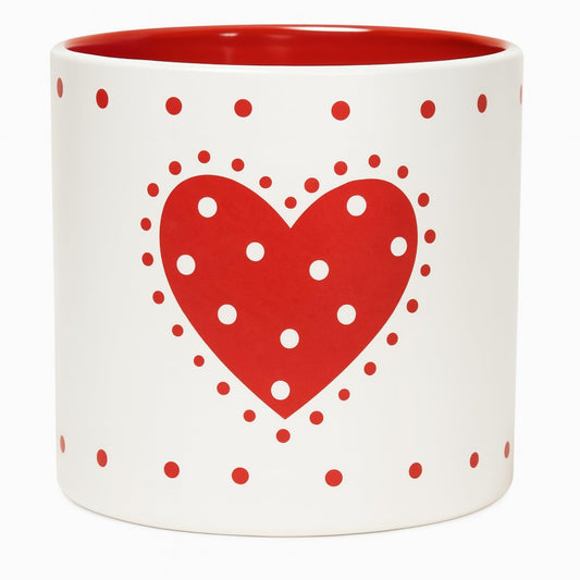 Blue Sky Clayworks Red Country Heart 4'' Flower Pot, Cherry Dot Charm for Tiny Greens