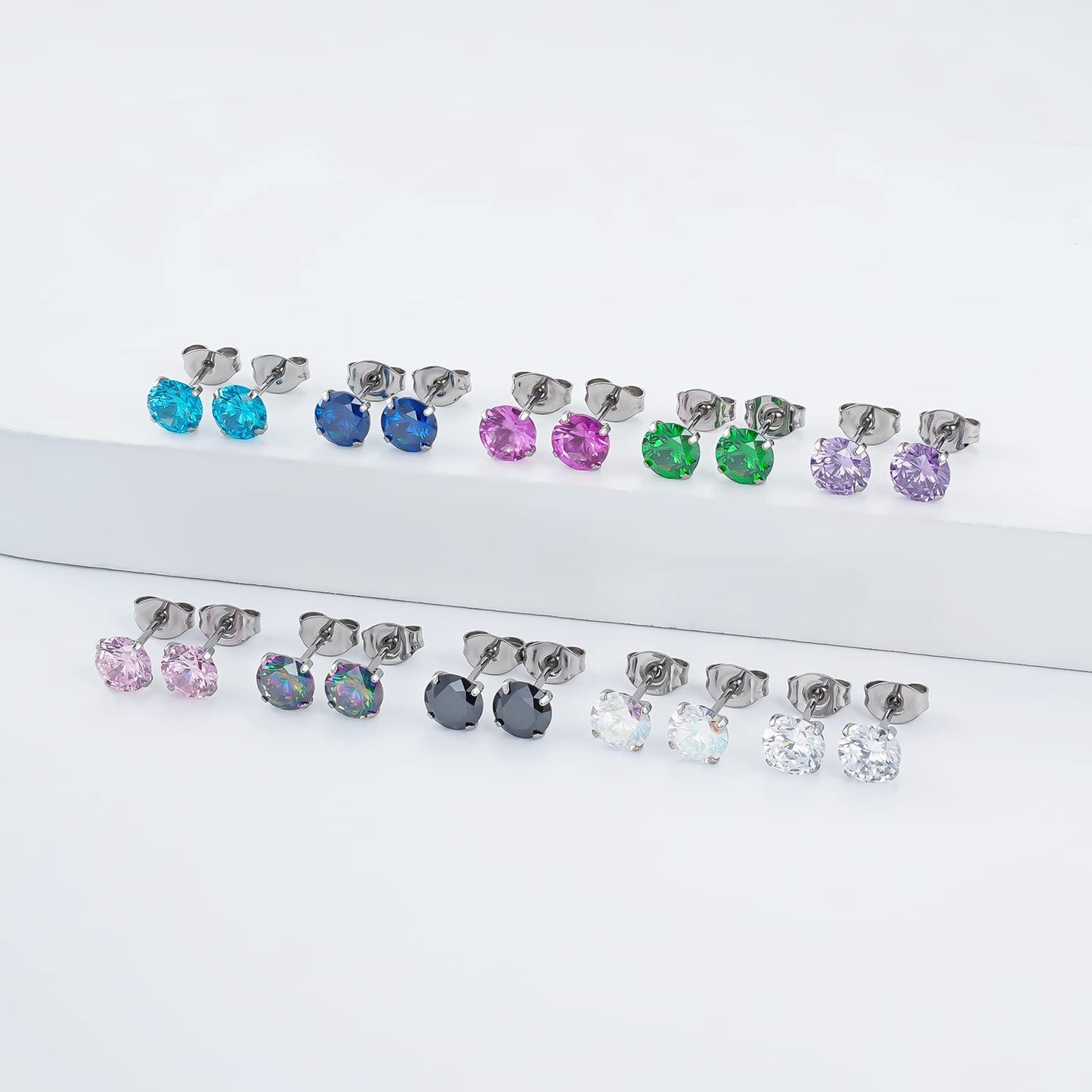 1 Pair Implant Grade Titanium Stud Earrings Set Hypoallergenic 3mm 4mm 5mm 6mm Cubic Zirconia G23 Titanium Earring Studs for Women Men for Sensitive Ear (6mm VM)