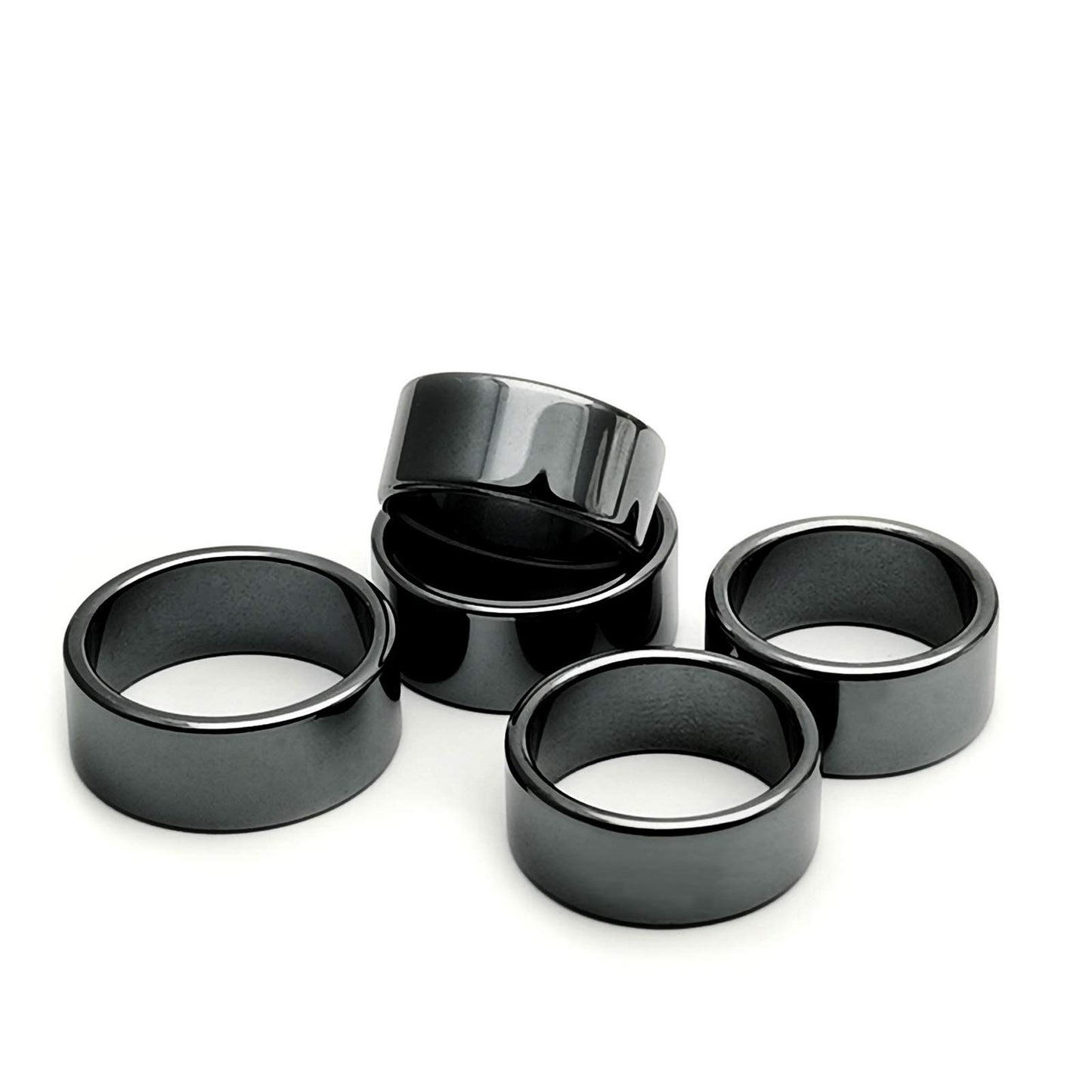 Morchic 5Pcs Pack Hematite Stone Rings for Women & Men, Unisex Flat Band Set (10mm Width) - Mixed Sizes 8-12, Chakra Balancing, Polished Gemstone, Gift Ready