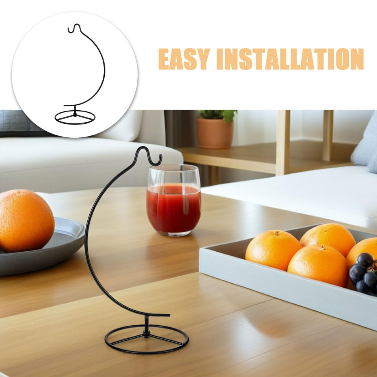 KICHOUSE 2pcs Metal Hanging Terrarium Stand with Wire Hook for Air Plant Holder and Glass Globe Display, Moon-shaped Iron Ornament Rack for Home Décor and Wedding Decoration