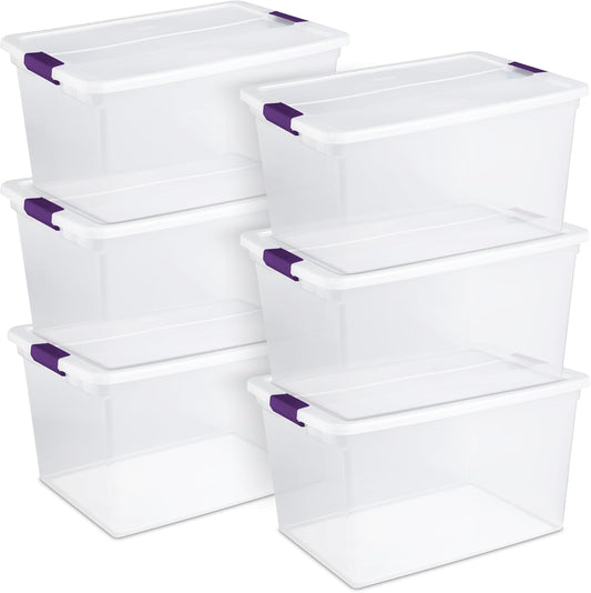 Sterilite 6 Pack ClearView Latch Box - Stackable 66 Quart Plastic Organizer Bins for Home Storage
