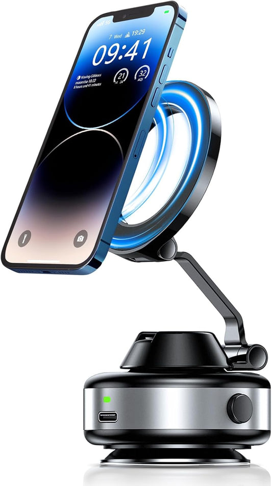 AGANS 360 Electric Vacuum Suction Cup Phone Mount, Rotatable Universal Magnetic Car Mount for Dashboard & Windshield