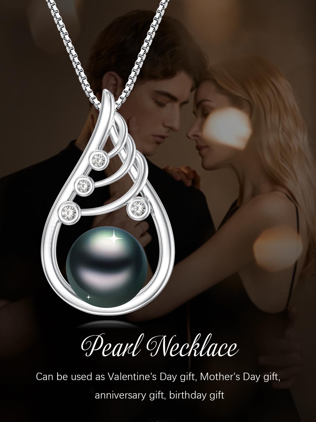 KANNSOAR Tahitian Black Pearl Necklace for Mom Mother Wife 9-10mm AAAA Tahitian Pearl Gifts for Women Pendant Jewelry