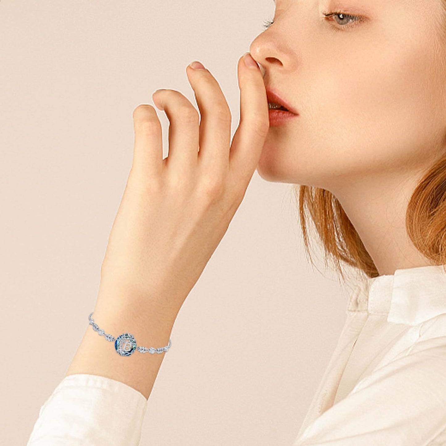 TOUPOP Tree of Life Initial Bracelet Sterling Silver Initials B Letter Link Bracelets Blue Circle Crystal Family Tree Birthday Mothers Day Jewelry Gifts for Women Mom Wife