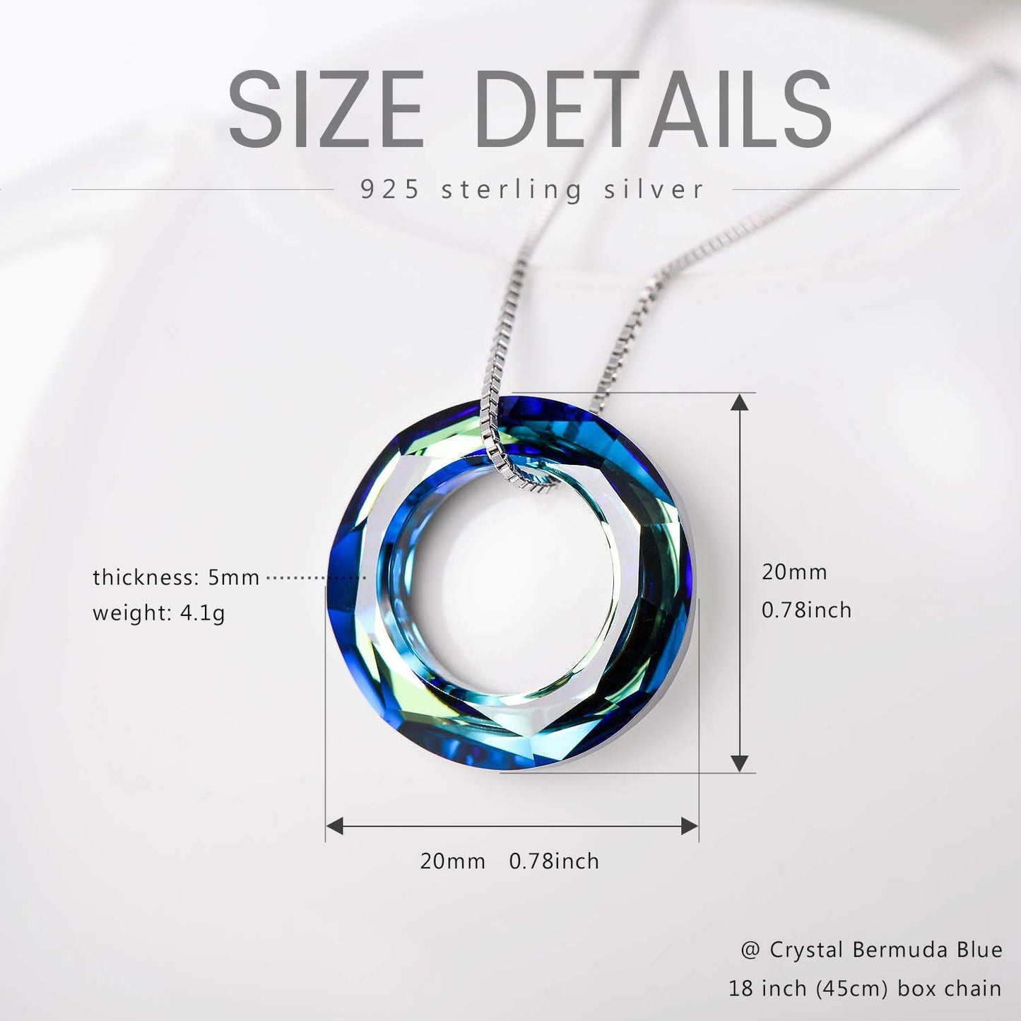 AOBOCO Circle Crystal Necklace 925 Sterling Silver Blue Crystal Pendant Necklace for Women with Austrian Crystals Jewelry for Women Christmas Birthday Holiday Gifts (Dia 0.78" Circle Blue)