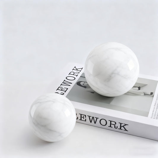 SIRIZEN-DIVING White Natural Marble Decorative Sphere Set, Heavy Solid Stone Balls for Home Decor, Bedroom, Entryway, Hotel, Dining Room Tabletop Display (12cm Diameter)