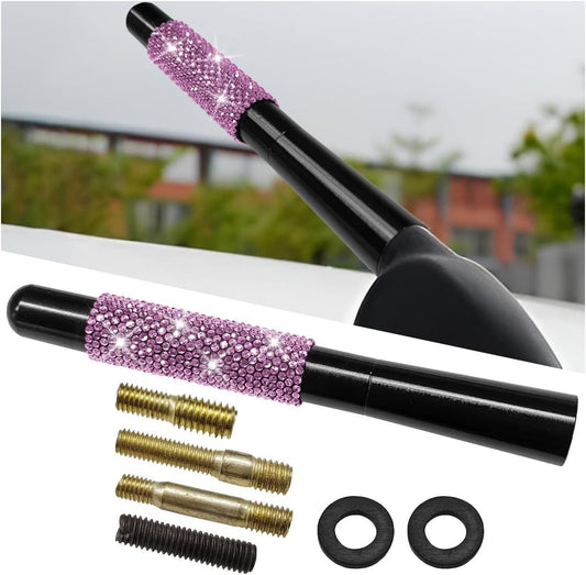 YoRise 4.72" 4 2 Bling Rhinestone Short Car Antenna, Aluminum Alloy Roof Signal Antennas with Screws & Gaskets, Car