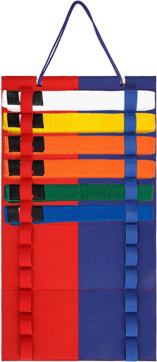 JUXYES Wall Hanging Martial Arts Belts Organizer for 12 Belts, Portable Karate Belt Display Holder, Lightweight Hanging Taekwondo Belt Display Holder for Martial Arts Learner