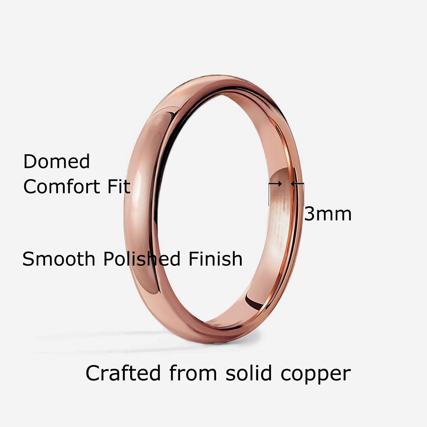 IVY & BAUBLE Pure Uncoated Solid Copper Ring for Men & Women — Lab-Tested, Raw Authentic Copper Band, Wellness Jewelry, Crafted in USA, 3mm, Size 7