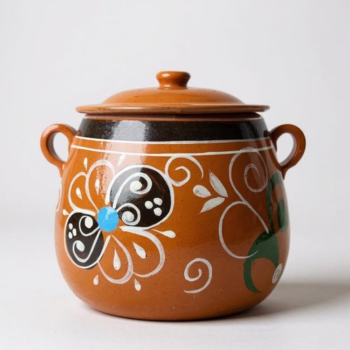 Mis Jarritos Mexican Clay Bean Pot W/Lid, Olla De Barro Frijolera Decorada Con Tapa, Cazuela,Cookware, Traditional Classic Pot. (1-1.25Gallon) (Food Safe) (Made In Mexico) (Olla Jalisco) (1) (1)