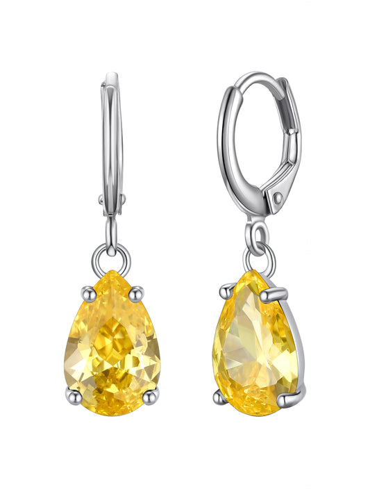 Bestyle Yellow Topaz Drop Earring with Hypoallergneic Silver Huggie Hoops - Shimmer Teardrop Critine Crytsal November Birthstone Dangles Sterling Silver Earring for Women