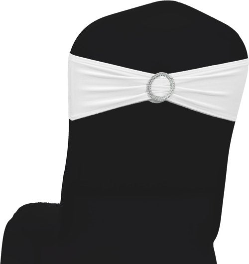 MDS Spandex Chair Sashes - Pack of 125 Universal Elastic Stretch Ties with Buckle Slider - White