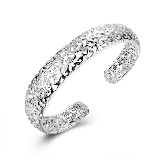 Baoaichi 925 Sterling Silver Bracelet Handmade Filigree Flower Bangle Wide Cuff Bracelets for Women Teen Girls Fashion Open Bangle Women Silver Jewelry Gift for Birthday Anniversary (silver D)