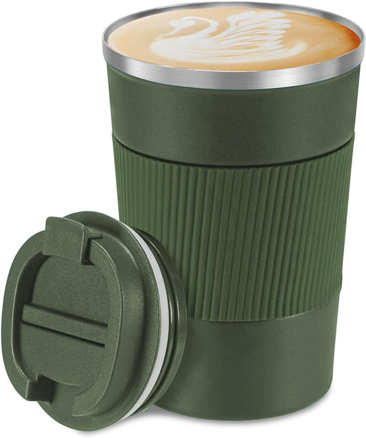 Skiennix Insulated Stainless Steel Coffee Tumbler - Reusable Travel Mug, BPA Free, 17 oz, Olive