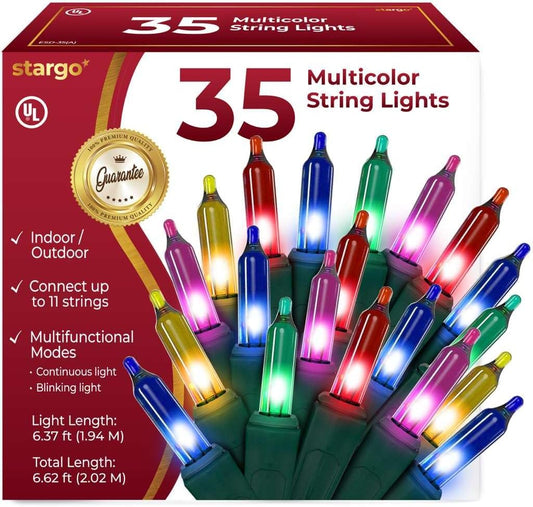 Skiennix Warm Multi-Color Christmas Lights - 6.3 ft String of 35 Mini Bulbs | Multifunctional Decorative Twinkle Lights for Indoor & Outdoor Use