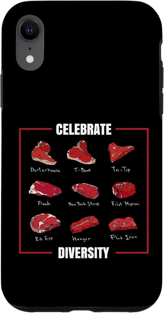Celebrate Diversity Meat BBQ Grill Butcher Celebrate Diversity Funny Steak Cuts Grill BBQ Meat Lover Case for iPhone XR