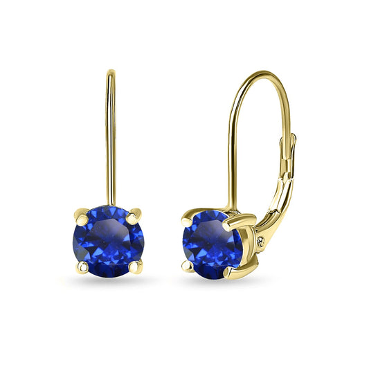 Blue Earrings for Women Gold Flashed Sterling Silver 6mm Round Leverback Drop Synthetic Gemstones Sapphire Earrings Fashion Bridesmaids Birthday Holiday