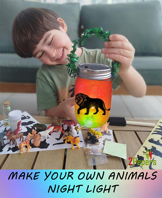 2Pepers DIY Zoo Animal Toy Night Light Art and Craft Kit for Kids Ages 3-12 Years, Animal Gift for Boys & Girls Birthday Present, Safari STEM Project Set, Jungle Sensory Bin Bedroom Decor Activity