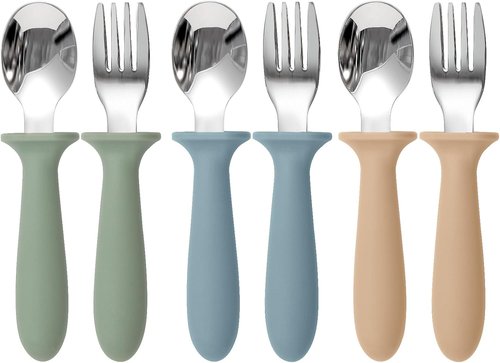 Eascrozn Toddler Utensils - 6 Pack Kids Silverware Set with Silicone Handles | Safe 18/8 Stainless Steel