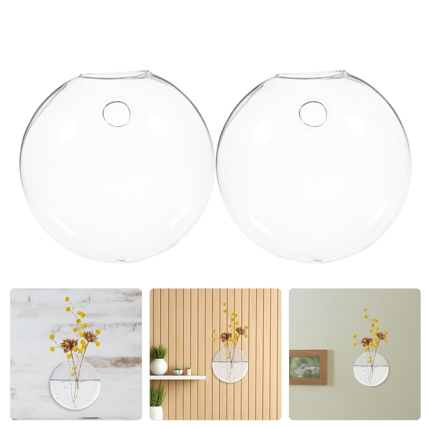 TOVINANNA 2pcs Wall Hanging Glass Terrarium Vase Set for Hydroponic Plants, Flat Glass Plant Bottles, Indoor Wall Planter for Home Décor and Centerpieces