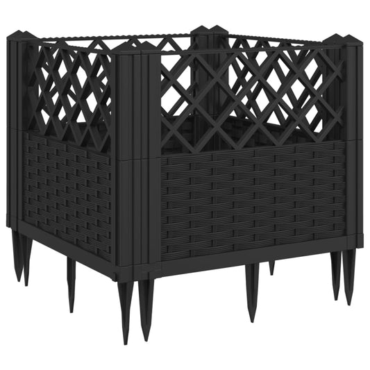 vidaXL Black Square Garden Planter with Rattan Design - Modular Polypropylene Outdoor Container 17.1"x17.1"x17.1"