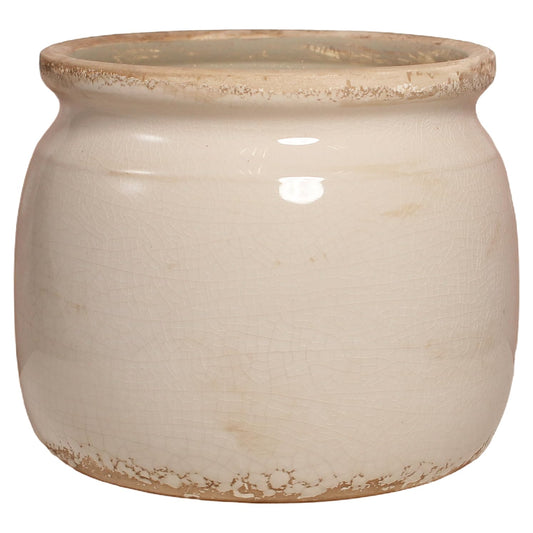 Ceramic Planter & Vase for Wabi Sabi Decor, 6.29 Inch Nordic Minimalist Flower Pot with Drainage Hole for Indoor Plants, Boho Tabletop Bookshelf & Living Room Decoration, Unique Gift (Antique Ivory)