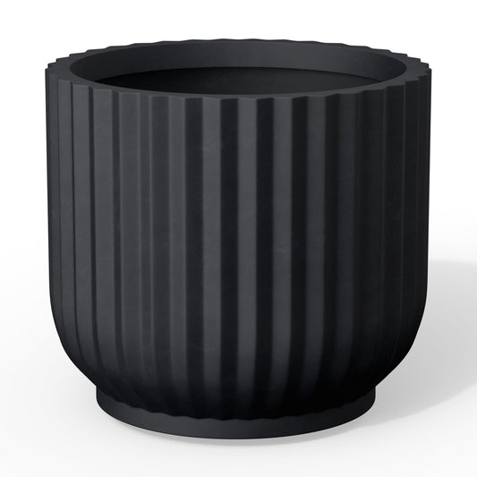Kante Round Fulted Concrete Planter, 16.7 Inch Dia Large Plant Pot with Drainage Hole for Indoor Outdoor Plants, Modern Decor for Home, Patio, Garden, Black