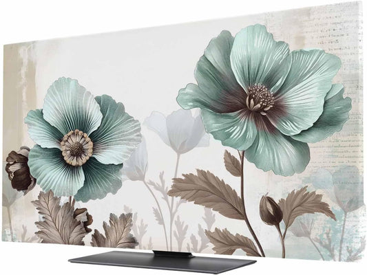 Yukro 85 Inch, 74"x42" Blue Broccoli Indoor TV Dust Cover, Vintage Victorian Style Flowers Elastic TV Dustproof Cover