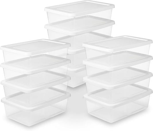 Sterilite 12 Quart Storage Box - 12 Pack Clear Plastic Totes with Secure Snapping Lids for Organization