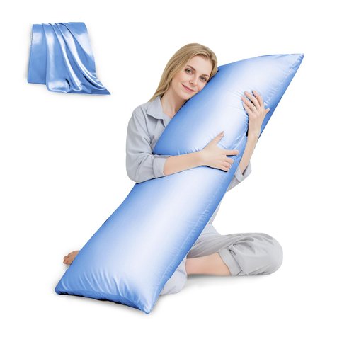 HUXMEYSON Body Pillow with Satin Pillowcase, Body Pillow for Adults, Removable Cover, Light Blue (20"x54")