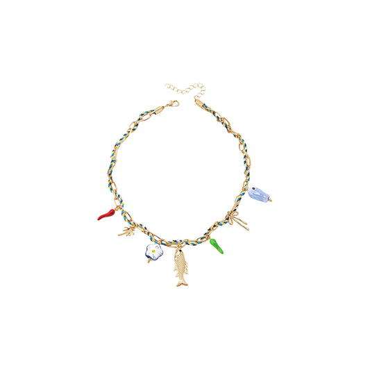 BlingNook Gold Charms Necklace For Women, Colorful Charm Beachy Fish Conch Seashell Heart Pepper Cool Ocean Layered Stackable Summer Holiday Jewelry (Conch)