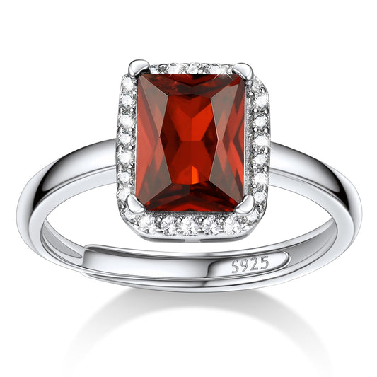 Bestyle 925 Sterling Silver Love Square Cut Gemstone Shiny Cubic Zirconia Rings, Brilliant Created July Ruby CZ Birthstone Rings for Women, Promise/Statement Ring Great Jewelry Gift