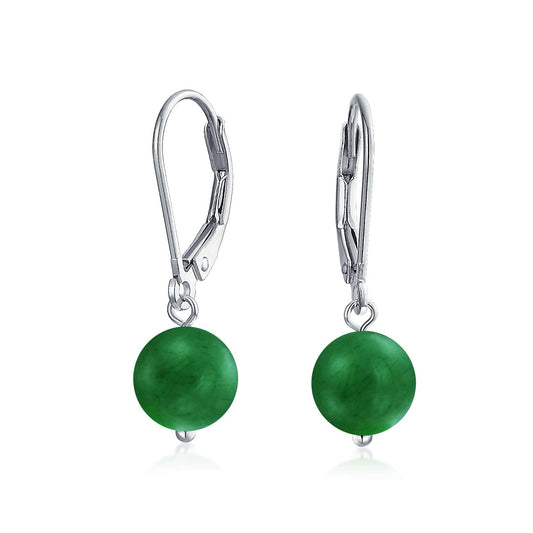 Bling Jewelry Timeless .925 Sterling Silver Green Aventurine Bead 8mm Ball Drop Earrings Lever Back Genuine Gemstone