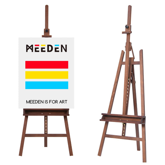 MEEDEN Large Painters Easel Adjustable Solid Beech Wood Artist Easel, Studio Easel for Adults with Brush Holder, Holds Canvas up to 48" - Walnut