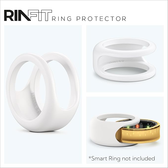 Rinfit Smart Ring Protector - Silicone Ring Enhancer for Active Lifestyle and Gym - StyleFit U.S. Design Patent - White, Size 7