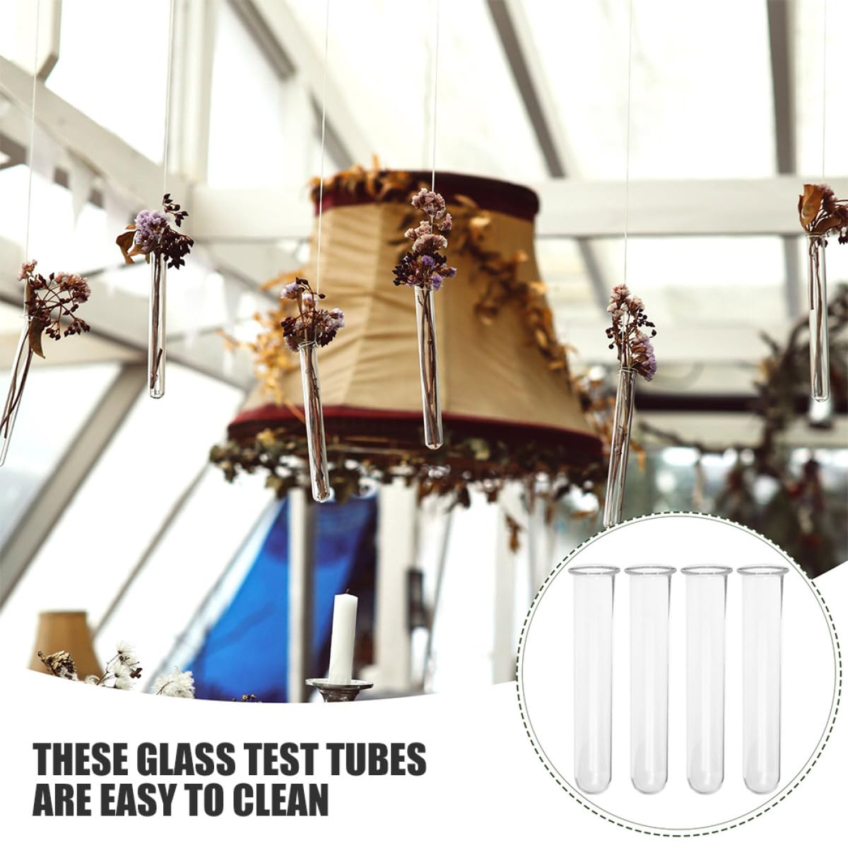 INOOMP Glass Test Tube Vases Hydroponic Plant Holders 2.5X3X18Cm Borosilicate Glass Propagation Tubes for Wall Terrarium and Home Décor 4pcs Set
