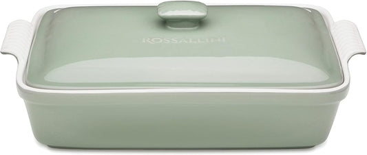 ROSSALLINI Stoneware Casserole Dish - Extra Large 4.23 Quart Bakeware Set with Lid | 13 x 9 Inch, Verde Salvia