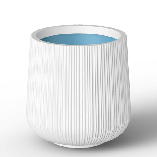 Kante 13.0" Dia Round Fluted Concrete Planter, White