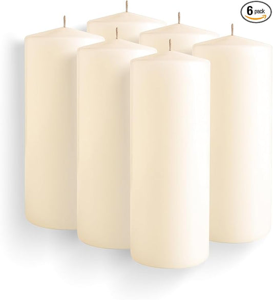 Simply Soson 2.5x6 inch Ivory Pillar Candles - Set of 6 Tall Emergency Candles