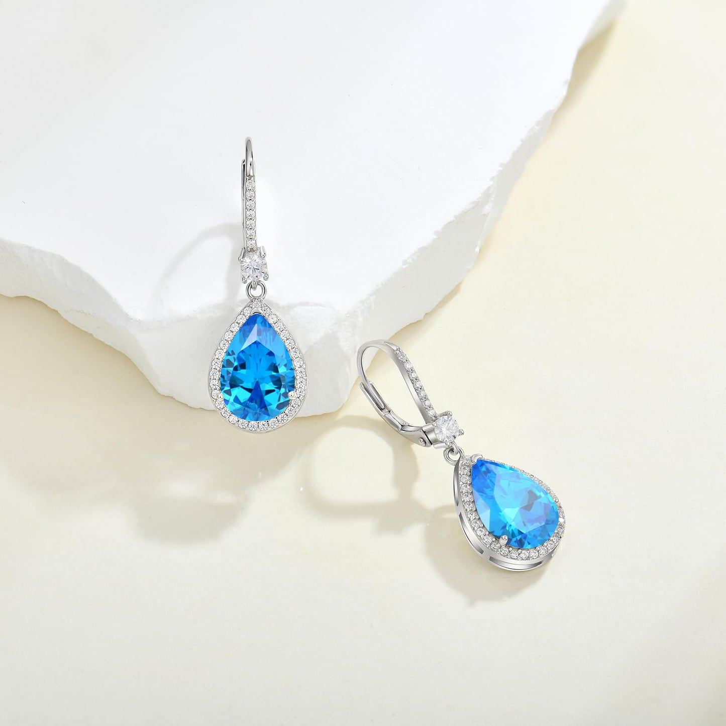 FYNSBLE Dangle Drop Earrings for Women,Sterling Silver Aquamarine Birthstone Leverback Earrings Hypoallergenic Jewelry for Women