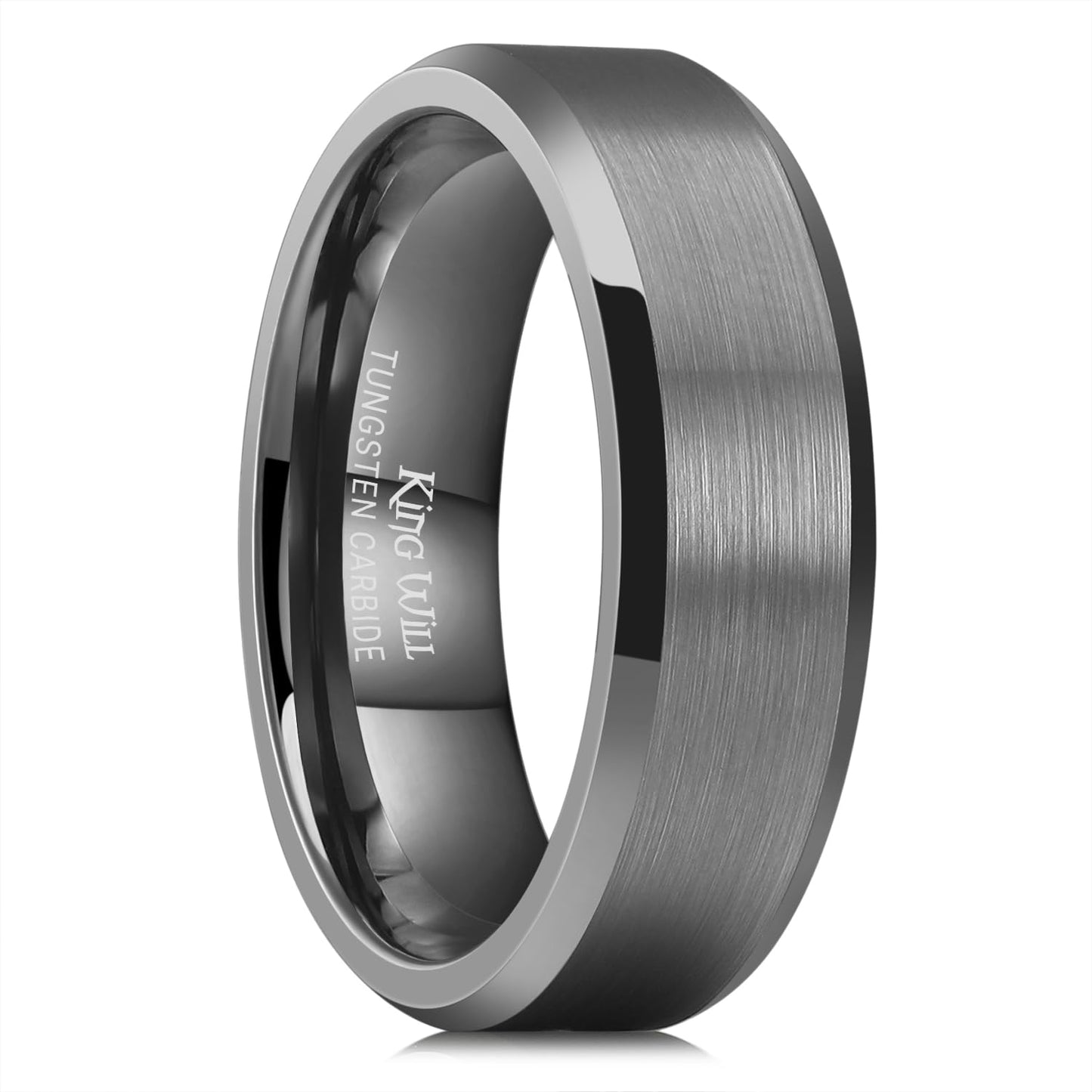 King Will 7mm Tungsten Carbide Ring for Men, Gunmetal Matte & Polished Comfort Fit ，Size 14