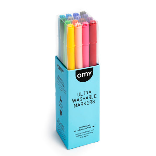 Omy Signature Double Tipped Ultrawashable Felt Markers | Box of 16 Bright Vibrant Colors | Easily Washable with Soap and Water | Perfect for Kids, Artists & Creative Projects | Ages 3 and Up
