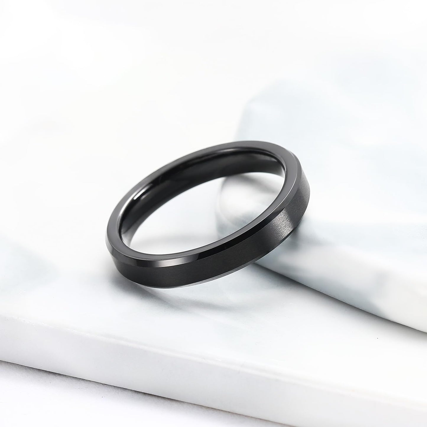 King Will 4mm Black Tungsten Men's Wedding Band - Brushed Matte Finish, Beveled Polished Edge, Comfort Fit 10