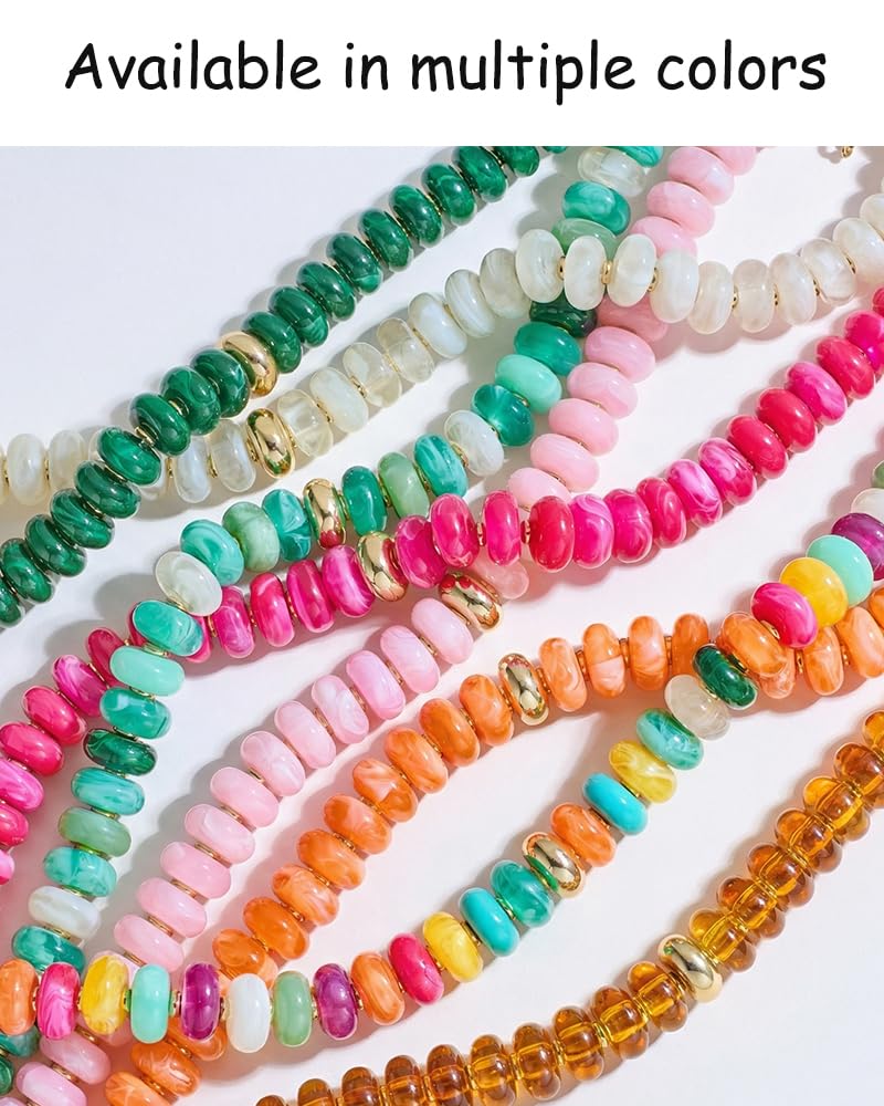 FAUTHENTICUTE Pink Beaded Choker Necklace for Women Chunky Acrylic Resin Bead Statement Necklaces with Gold Accent Trendy Summer Beach Necklace Western Style Boho Bead Jewelry Gift