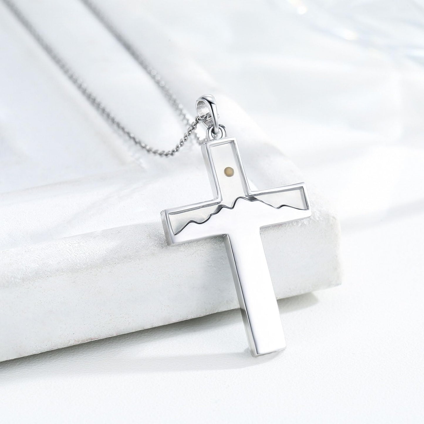 Suiknsn Mustard Seed Necklace 925 Sterling Silver Malachite Mountain Necklace Faith Cross Pendant Religious Christian Jewelry Hiking Graduation Gifts for Women Girlfriend