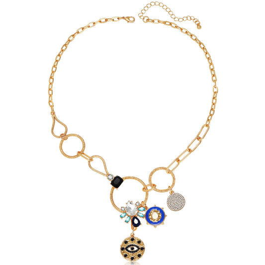 BONJOULRY Charm Necklace for Women Gold Evil Eye Sun Coin Lucky Chunky Charm Pendant Necklace Vintage Paperclip Chain Necklace Jewelry Flower Third Eye
