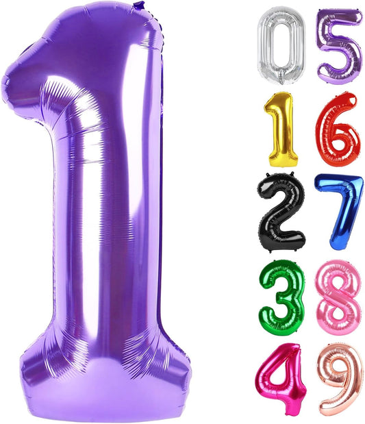 Purple Number 1 Balloon - 40 Inch Shiny Decoration for Baby Boy/Girl First Birthday Party