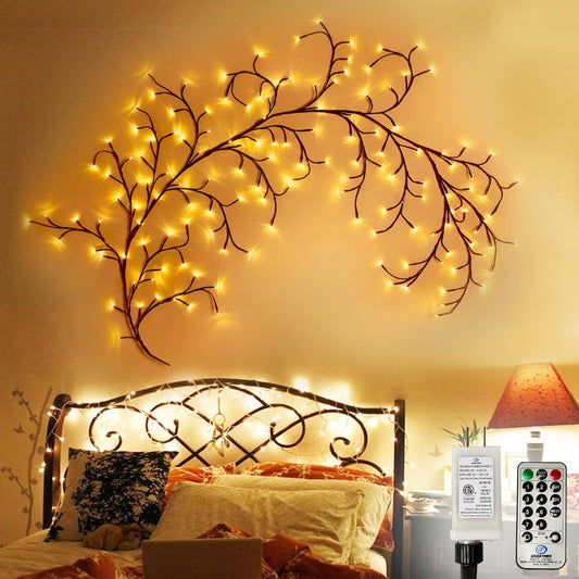 THKFUL Enchanted Willow Vine Lights with Remote, 8FT Willow Vine Tree Branch Lights Christmas Artificial Plants Tree Branches Light,144 LEDs Lighted Twig Vine Plug in for Room Home Outdoor(1PCS)