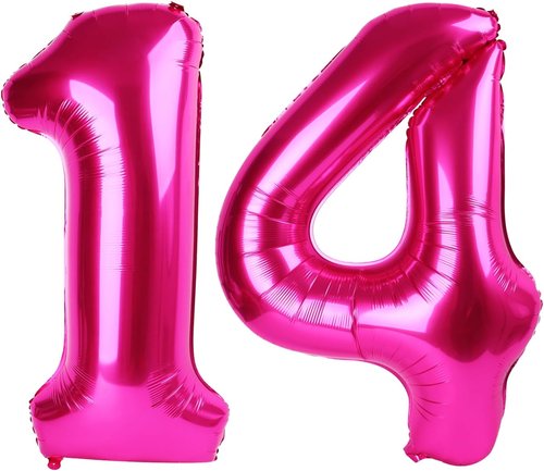 Hot Pink Number 14 Balloons - 40 Inch 14th Birthday Decorations for Girls' Parties